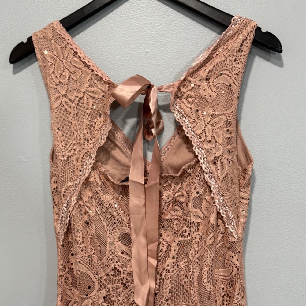 Candalite Rose Gold Lace Sequin Open Back Midi Dress Small fairy party - Picture 3 of 8
